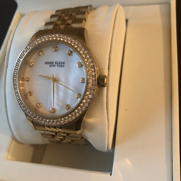 Anne Klein 12/7742MPGB York Stainless Gold-Tone Watch Mother-of-Pearl Dial - Picture 3 of 10